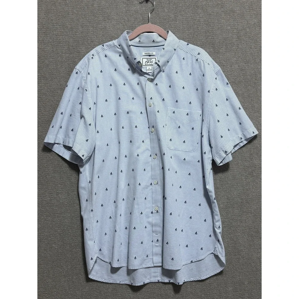 Jos A Bank 1905 Shirt Mens XL Blue White Striped Sailboat‎ Tailored Fit Cotton